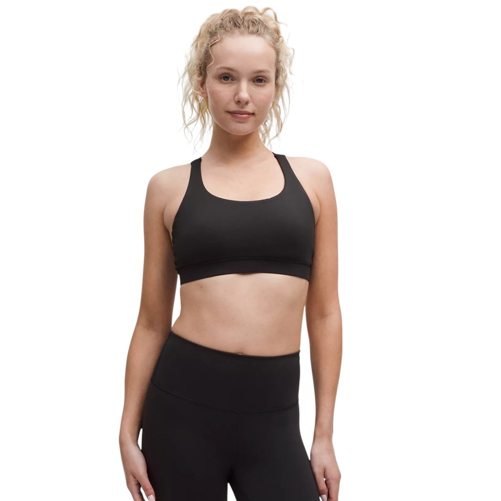Lululemon Energy Bra Activewear Black Strappy Back Workout Women's SZ 12 B-D Cup
